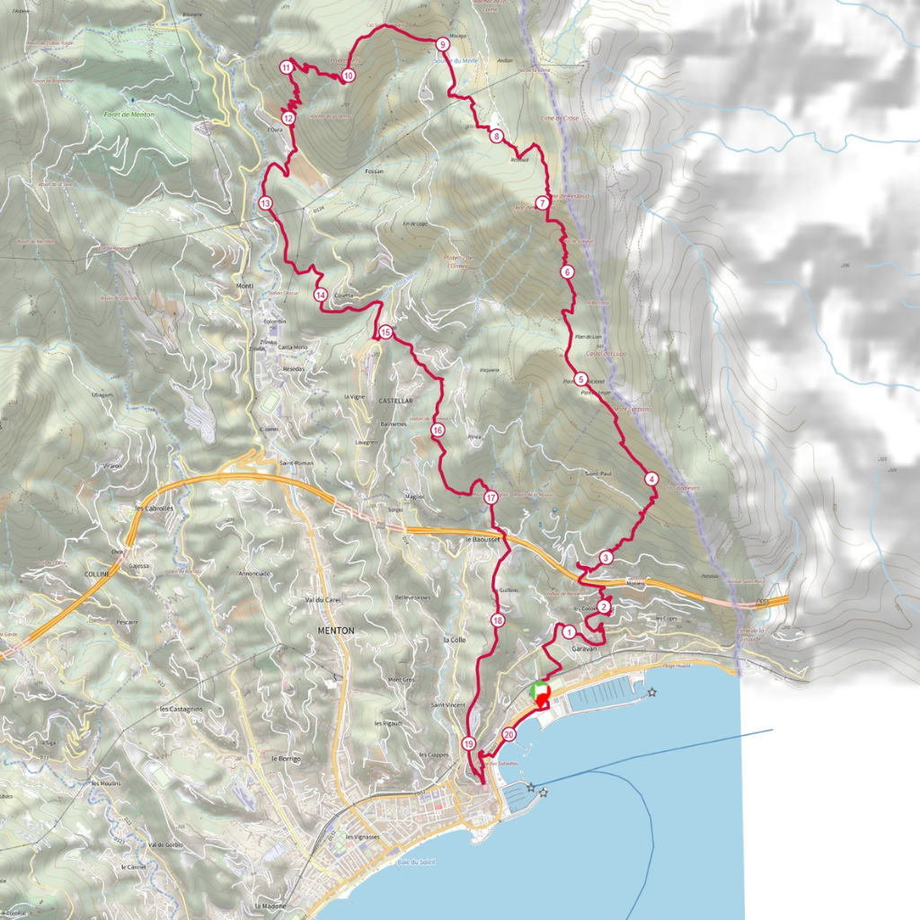 Détail de la trace du trail 20k Menton Sun Race 2026