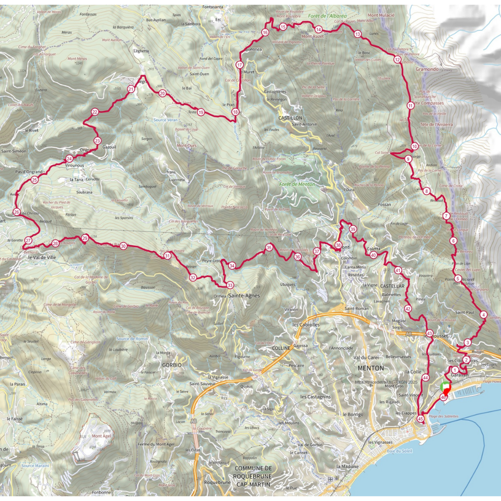 Détail de la trace du trail 46k Menton Sun Race 2026
