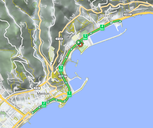 Plan de la course Ronde des plages 5k de Menton Sun Race 2026
